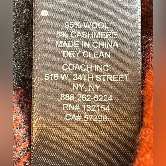 COACH Wool Red & Black Plaid Scarf with Fringe - Picture 7 of 7